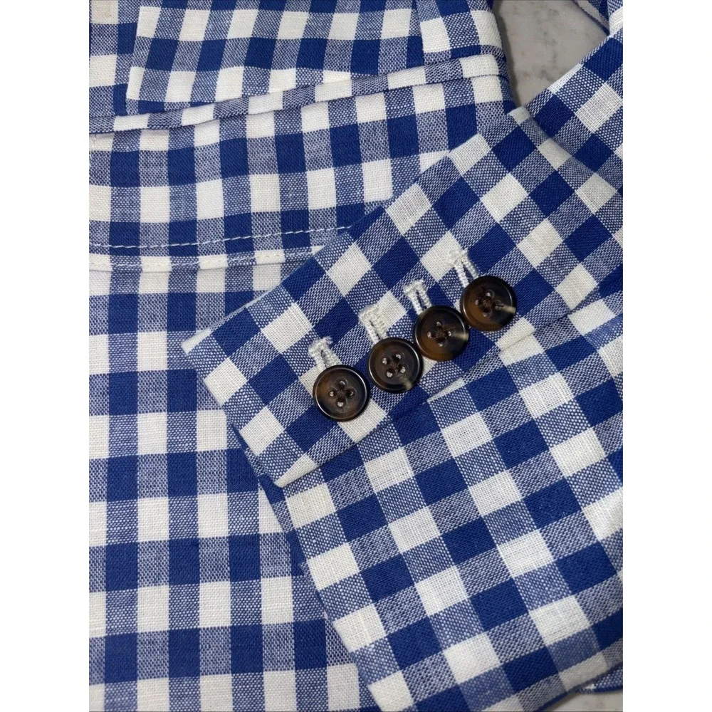 J Crew Schoolboy Gingham blazer Linen Womens 10 G1482 Lined Plaid Blue Summer